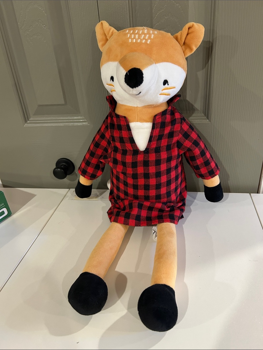 Plush Fox Doll in Red Plaid Dress - Kids Toy